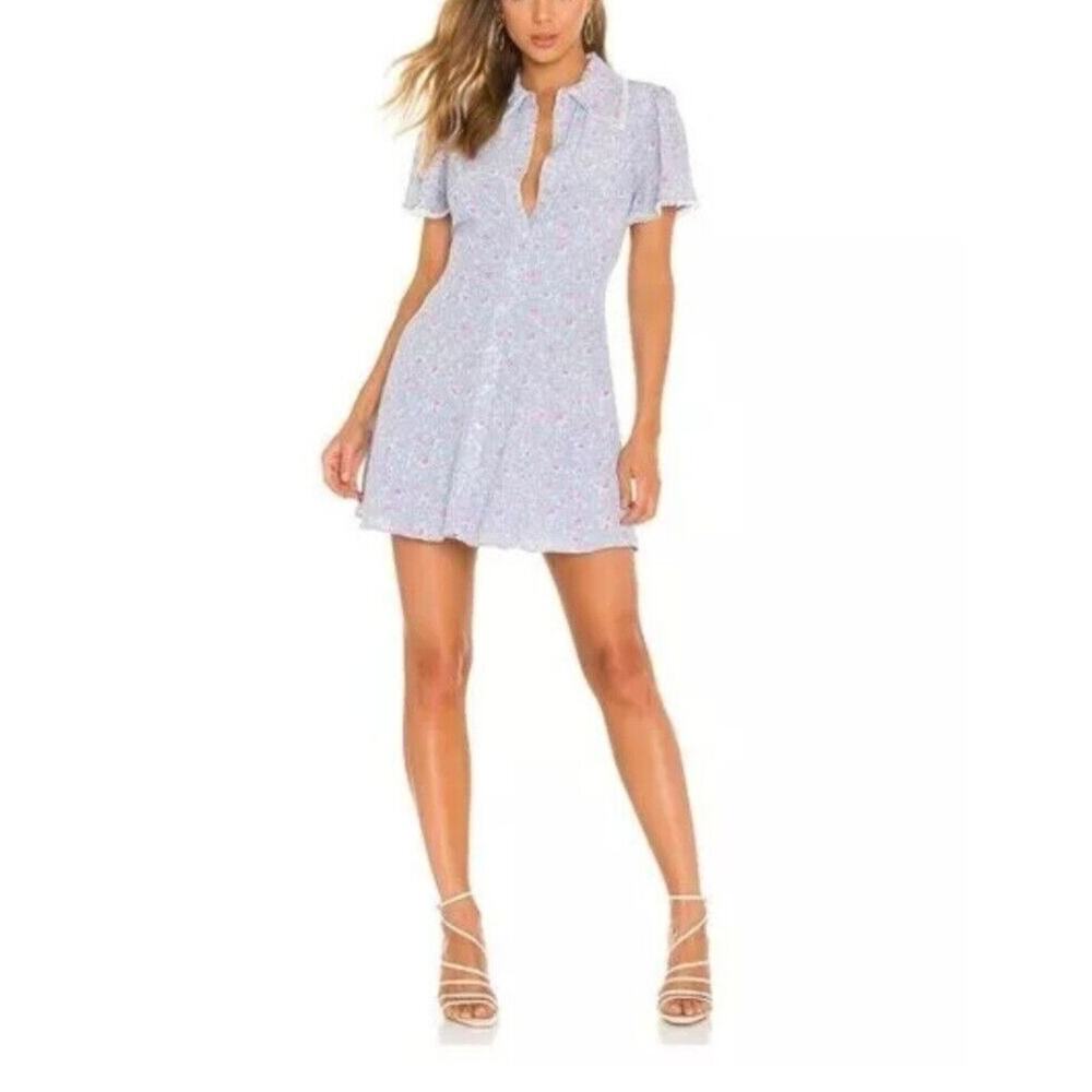 Majorelle Mini Dress Size XS Darby Blue Meadow Floral Print Cottagecore Babydoll
